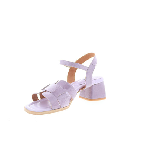 Miz Mooz Oakley Womens Purple Leather Hook & Loop Heeled Sandals Shoes