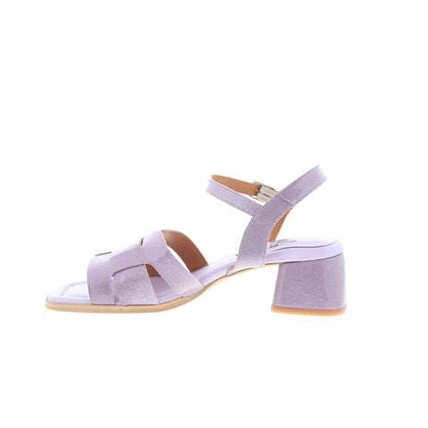 Miz Mooz Oakley Womens Purple Leather Hook & Loop Heeled Sandals Shoes