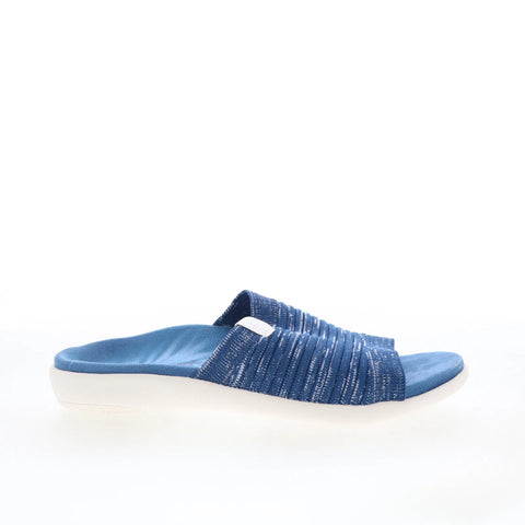 Spenco Odessa Fauna SP1245DBL Womens Blue Wide Canvas Slides Sandals Shoes