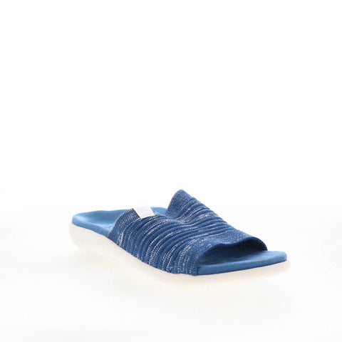Spenco Odessa Fauna SP1245DBL Womens Blue Wide Canvas Slides Sandals Shoes
