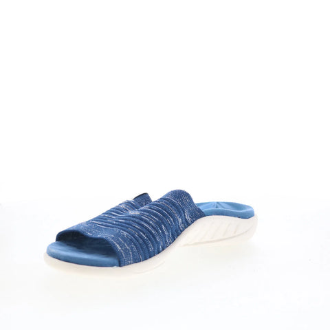 Spenco Odessa Fauna SP1245DBL Womens Blue Wide Canvas Slides Sandals Shoes