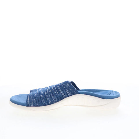 Spenco Odessa Fauna SP1245DBL Womens Blue Wide Canvas Slides Sandals Shoes