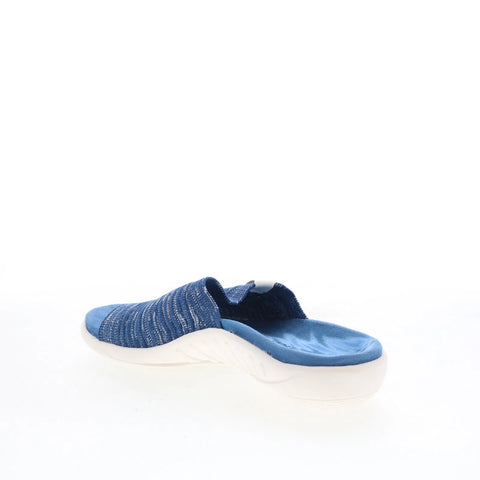 Spenco Odessa Fauna SP1245DBL Womens Blue Wide Canvas Slides Sandals Shoes