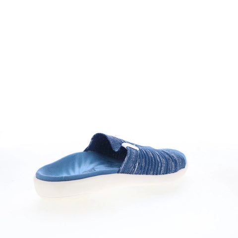 Spenco Odessa Fauna SP1245DBL Womens Blue Wide Canvas Slides Sandals Shoes