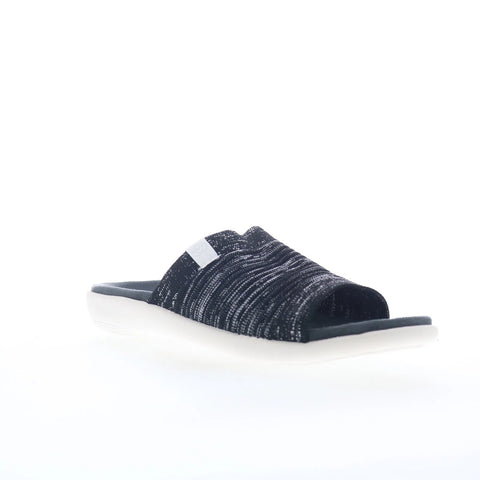 Spenco Odessa Fauna SP1245BLK Womens Black Wide Canvas Slides Sandals Shoes