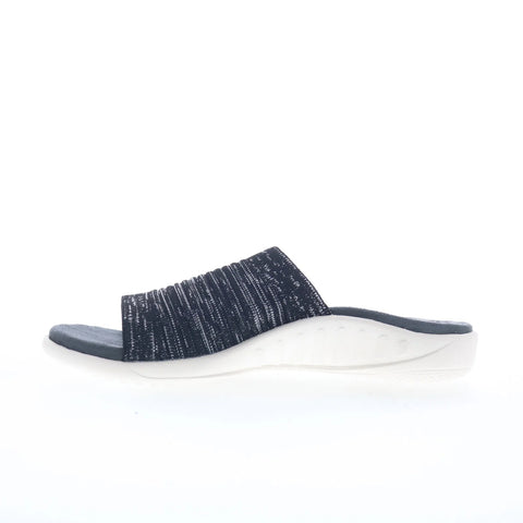 Spenco Odessa Fauna SP1245BLK Womens Black Wide Canvas Slides Sandals Shoes