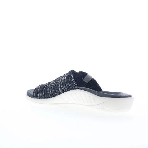 Spenco Odessa Fauna SP1245BLK Womens Black Wide Canvas Slides Sandals Shoes