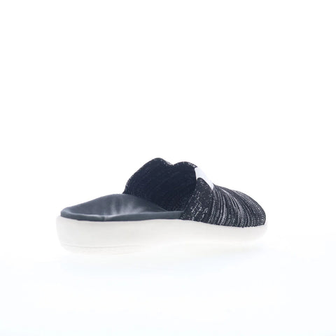 Spenco Odessa Fauna SP1245BLK Womens Black Wide Canvas Slides Sandals Shoes