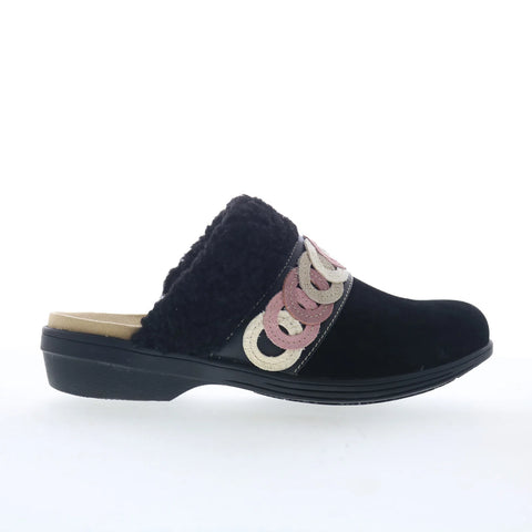 Spenco Ojai Cozy Clog SP1103BLK Womens Black Nubuck Clog Flats Shoes