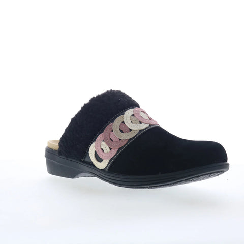 Spenco Ojai Cozy Clog SP1103BLK Womens Black Nubuck Clog Flats Shoes