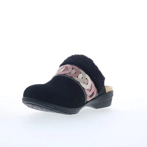 Spenco Ojai Cozy Clog SP1103BLK Womens Black Nubuck Clog Flats Shoes