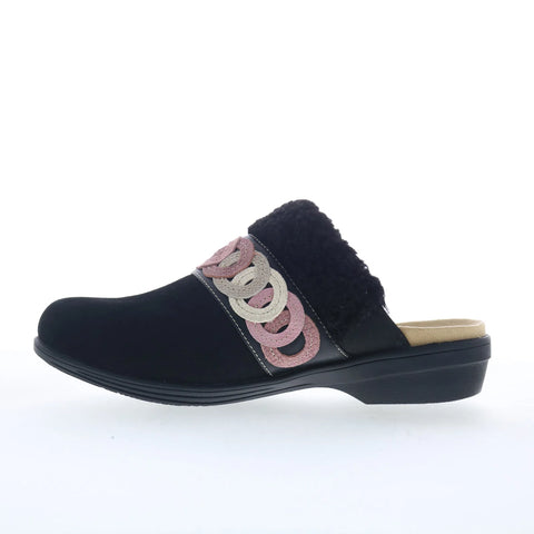 Spenco Ojai Cozy Clog SP1103BLK Womens Black Nubuck Clog Flats Shoes