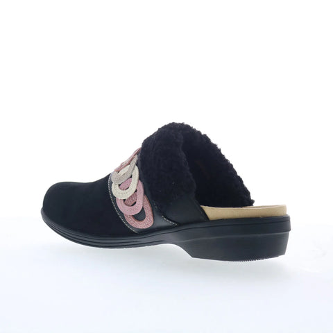 Spenco Ojai Cozy Clog SP1103BLK Womens Black Nubuck Clog Flats Shoes
