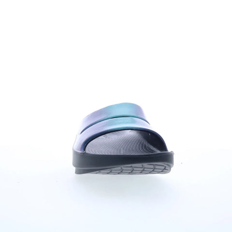 Oofos Ooahh Luxe 1101 Womens Blue Synthetic Slip On Slides Sandals Shoes