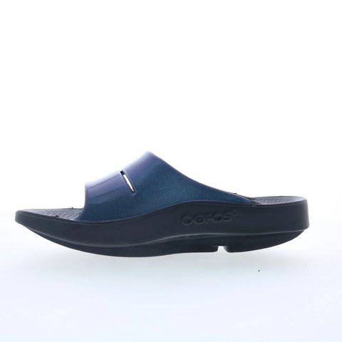 Oofos Ooahh Luxe 1101 Womens Blue Synthetic Slip On Slides Sandals Shoes
