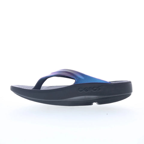 Oofos Oolala Luxe 1401 Womens Blue Synthetic Slip On Flip-Flops Sandals Shoes