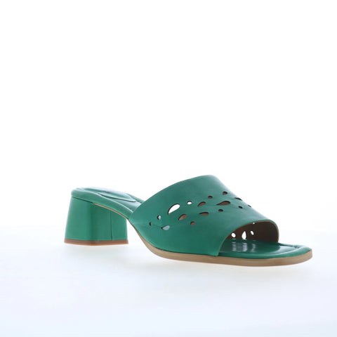 Miz Mooz Oriana Womens Green Leather Slip On Heeled Sandals Shoes