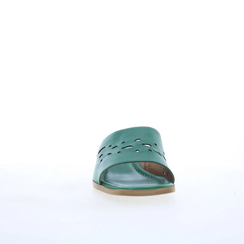 Miz Mooz Oriana Womens Green Leather Slip On Heeled Sandals Shoes