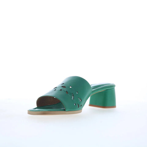 Miz Mooz Oriana Womens Green Leather Slip On Heeled Sandals Shoes
