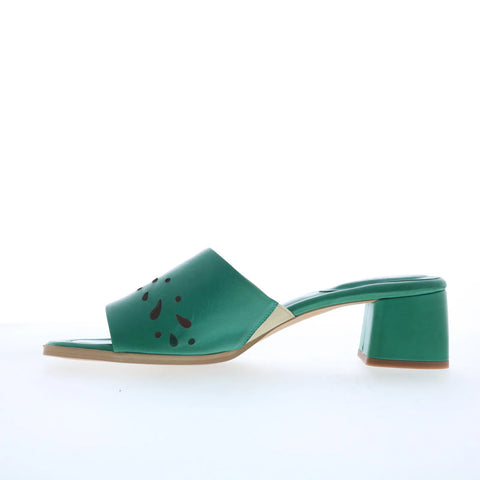 Miz Mooz Oriana Womens Green Leather Slip On Heeled Sandals Shoes