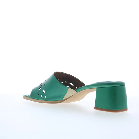 Miz Mooz Oriana Womens Green Leather Slip On Heeled Sandals Shoes