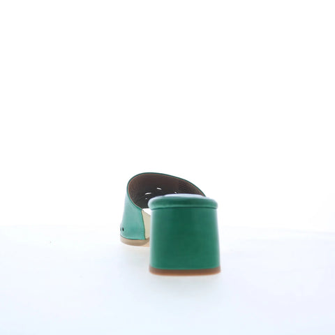 Miz Mooz Oriana Womens Green Leather Slip On Heeled Sandals Shoes
