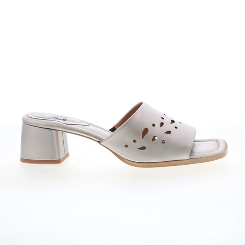 Miz Mooz Oriana Womens Gray Leather Slip On Heeled Sandals Shoes