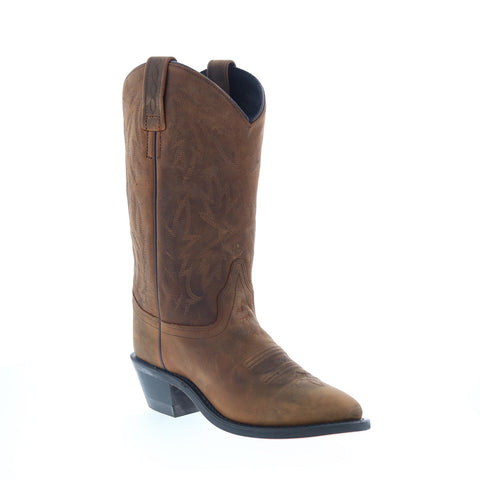 Jama Old West OW2011L Womens Brown Leather Slip On Cowboy Western Boots