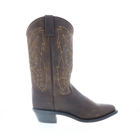 Jama Old West OW2051L Womens Brown Leather Slip On Cowboy Western Boots