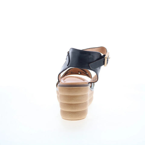 Miz Mooz Ozzie Womens Black Leather Hook & Loop Wedges Sandals Shoes