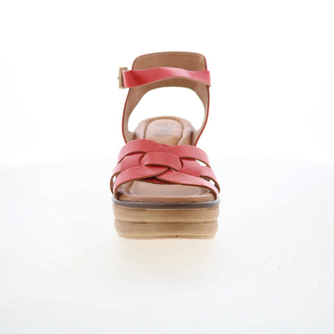Miz Mooz Ozzie Womens Red Leather Hook & Loop Wedges Sandals Shoes