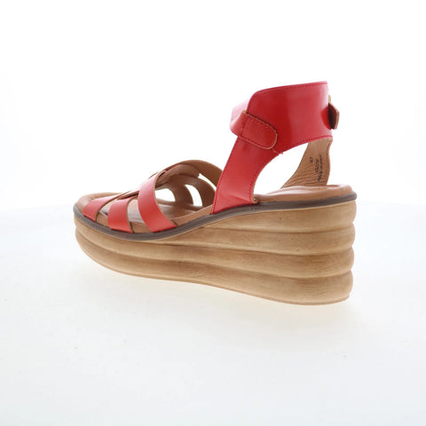 Miz Mooz Ozzie Womens Red Leather Hook & Loop Wedges Sandals Shoes