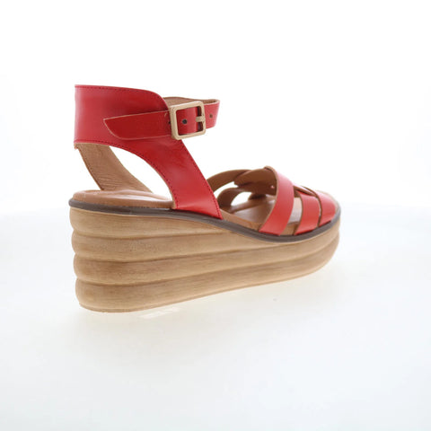 Miz Mooz Ozzie Womens Red Leather Hook & Loop Wedges Sandals Shoes
