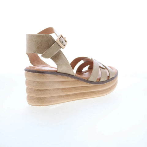 Miz Mooz Ozzie Womens Gray Leather Hook & Loop Wedges Sandals Shoes