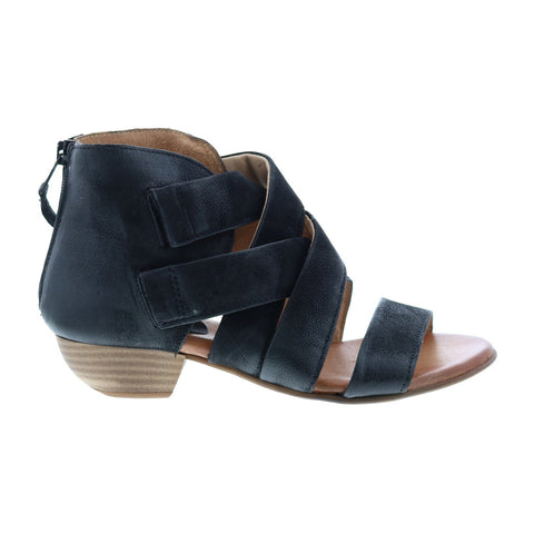 Miz Mooz Chasen P41003 Womens Black Leather Strap Heeled Sandals Shoes