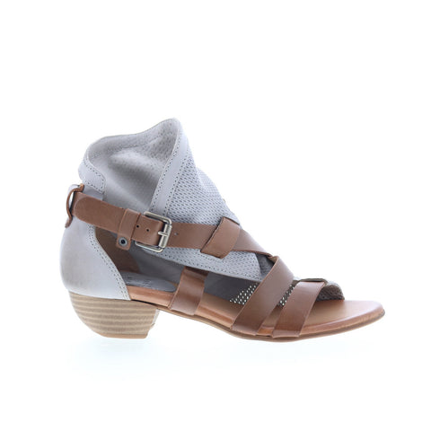 Miz Mooz Cassidy Womens Gray Leather Hook & Loop Heeled Sandals Shoes