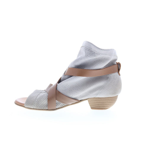 Miz Mooz Cassidy Womens Gray Leather Hook & Loop Heeled Sandals Shoes
