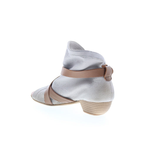 Miz Mooz Cassidy Womens Gray Leather Hook & Loop Heeled Sandals Shoes