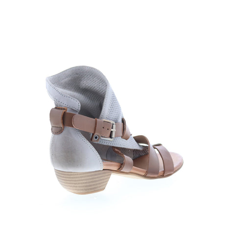 Miz Mooz Cassidy Womens Gray Leather Hook & Loop Heeled Sandals Shoes