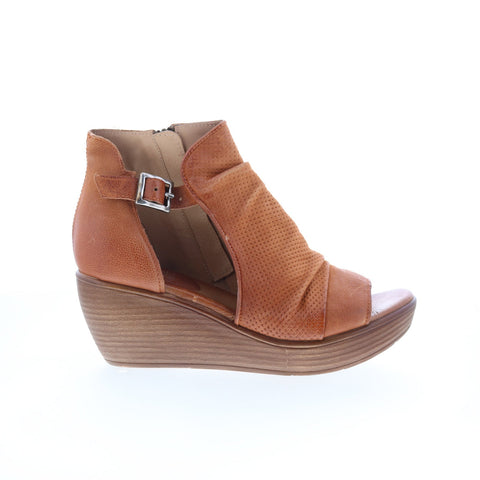 Miz Mooz Starfire P64011-101-6154 Womens Brown Leather Wedges Sandals Shoes
