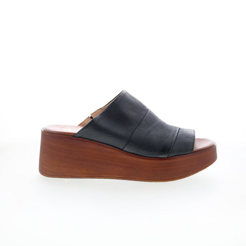 Miz Mooz Ginna P65003-101-6002 Womens Black Leather Slides Sandals Shoes