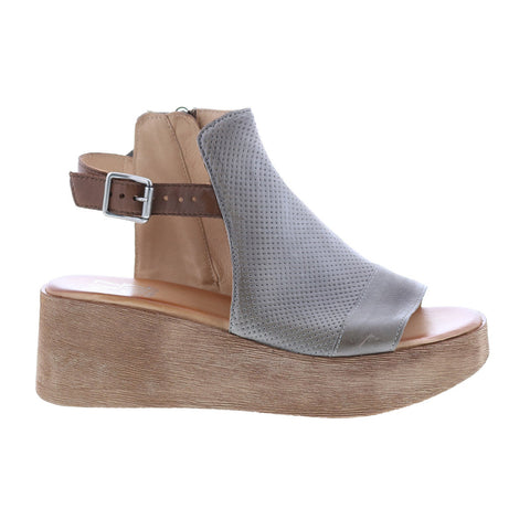 Miz Mooz Giselle P65004 Womens Gray Leather Wedges Sandals Shoes