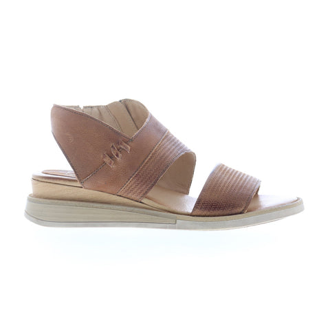 Miz Mooz Cece Womens Brown Leather Zipper Wedges Sandals Shoes