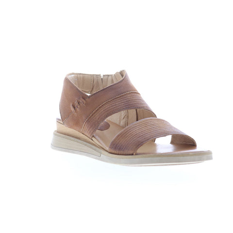 Miz Mooz Cece Womens Brown Leather Zipper Wedges Sandals Shoes