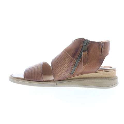 Miz Mooz Cece Womens Brown Leather Zipper Wedges Sandals Shoes