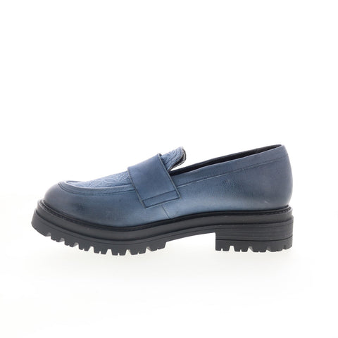 Miz Mooz Daria P82113-101-6455 Womens Blue Leather Loafer Flats Shoes