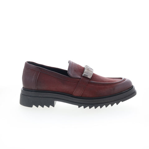 Miz Mooz Fergus P94106-101-6345 Womens Burgundy Leather Loafer Flats Shoes