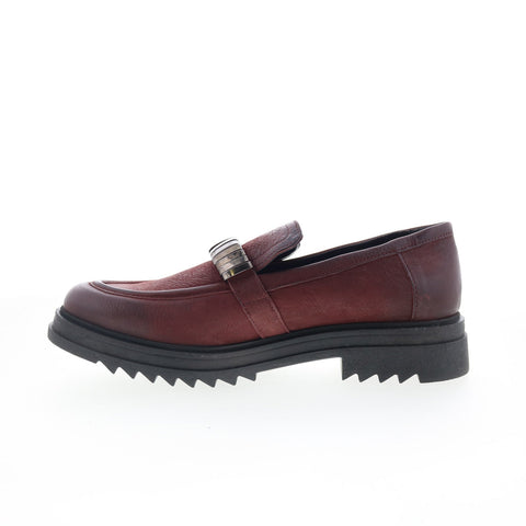 Miz Mooz Fergus P94106-101-6345 Womens Burgundy Leather Loafer Flats Shoes