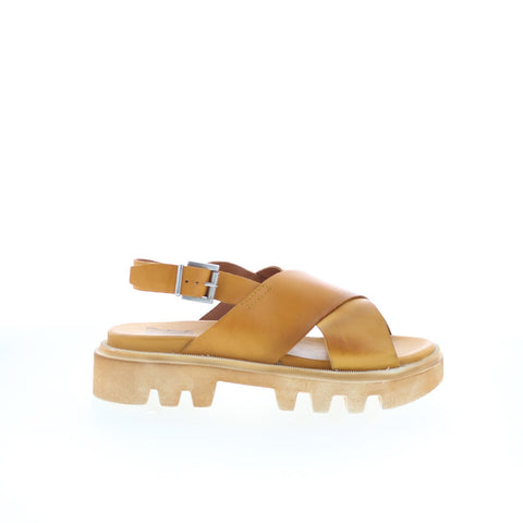 Miz Mooz Pacific 21405 Womens Brown Leather Platform Sandals Shoes