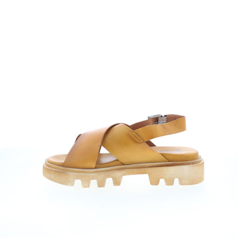 Miz Mooz Pacific 21405 Womens Brown Leather Platform Sandals Shoes